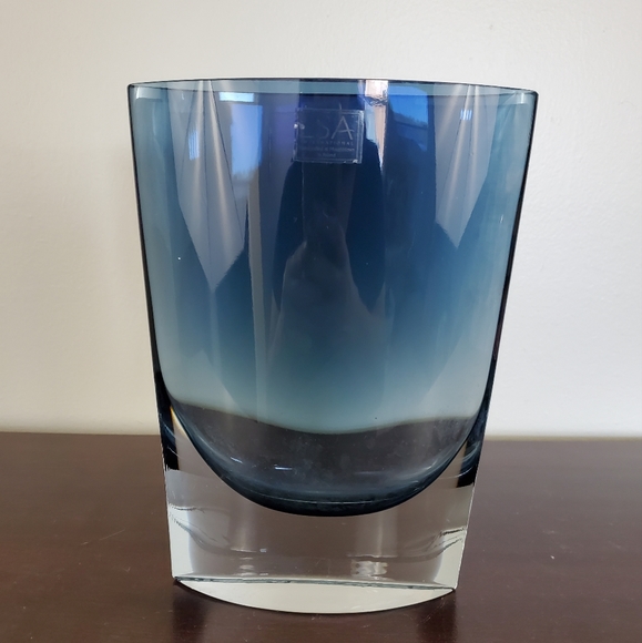 LSA International Smokey Blue Oval Glass Vase - Made In Poland - Picture 1 of 10